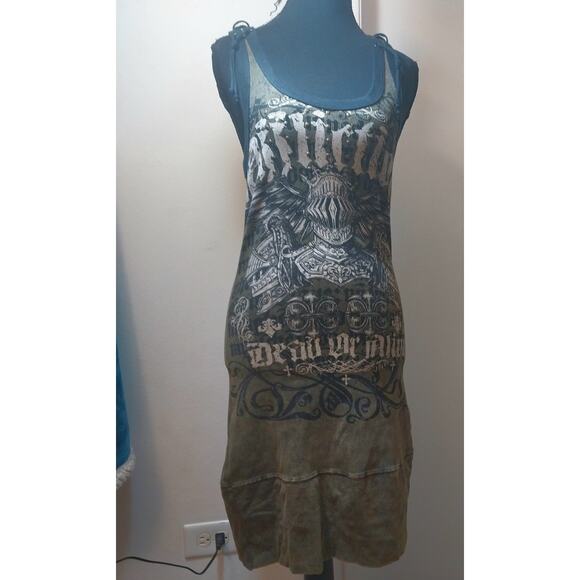 Affliction Vintage Graphic "Dead Or Alive" Lace-Up Dress. L - Picture 2 of 15